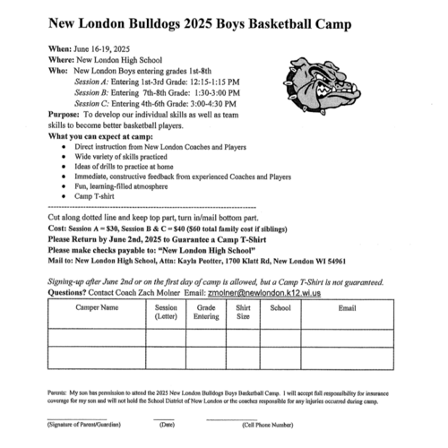 New London Bulldogs 2025 Boys Basketball Camp